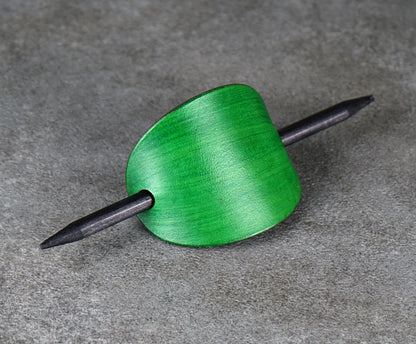 green oval leather barrette handmade premium leather