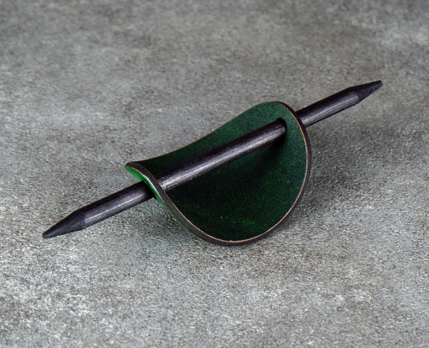 green oval leather barrette handmade premium leather