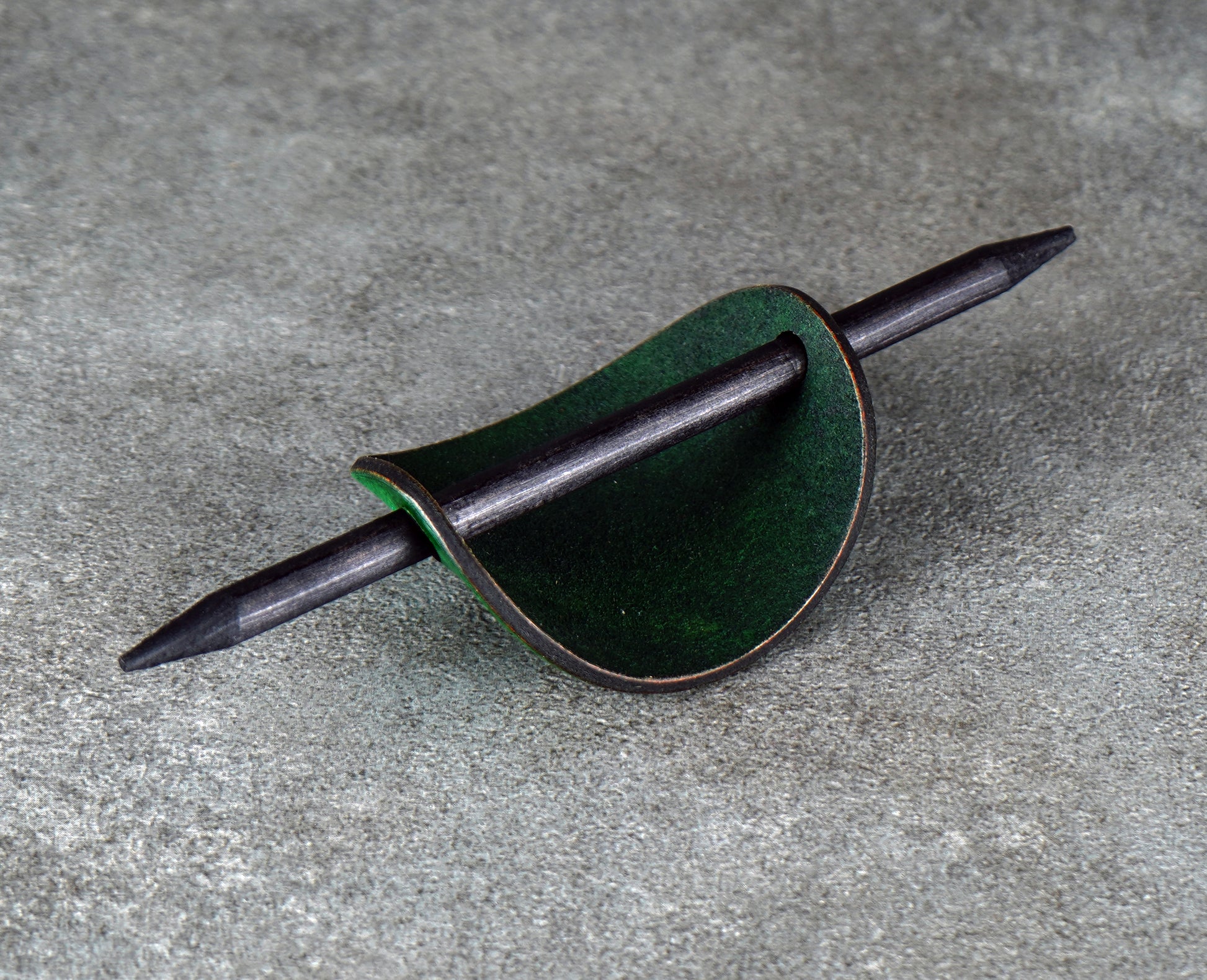 green oval leather barrette handmade premium leather