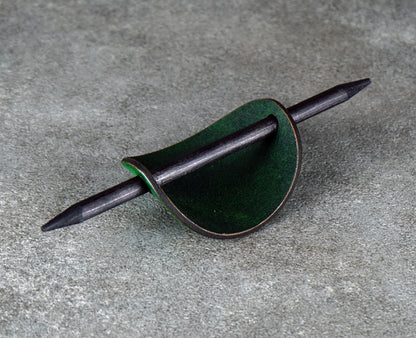 green oval leather barrette handmade premium leather