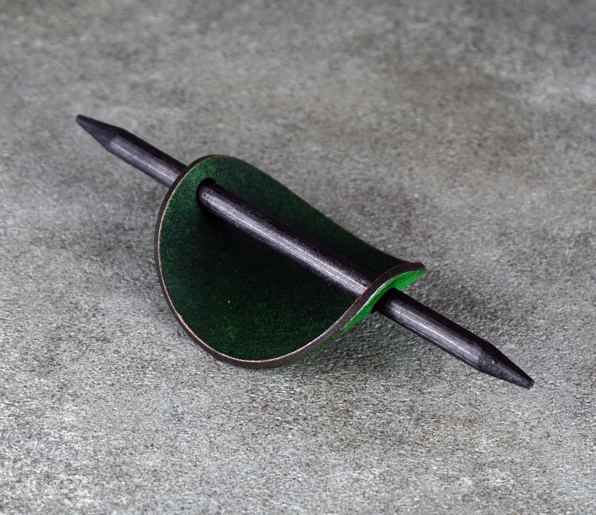 green oval leather barrette handmade premium leather
