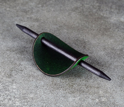 green oval leather barrette handmade premium leather
