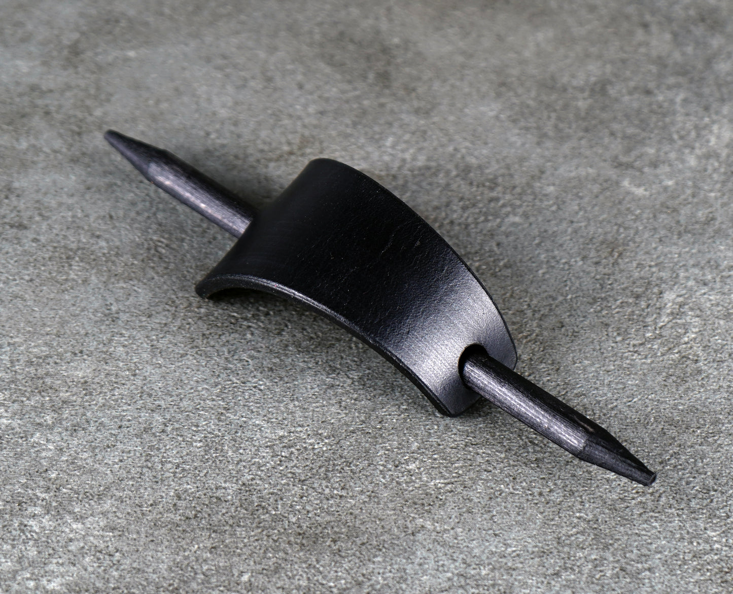 small black leather barrette handmade premium leather
