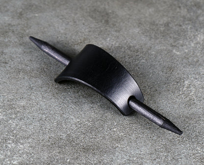 small black leather barrette handmade premium leather
