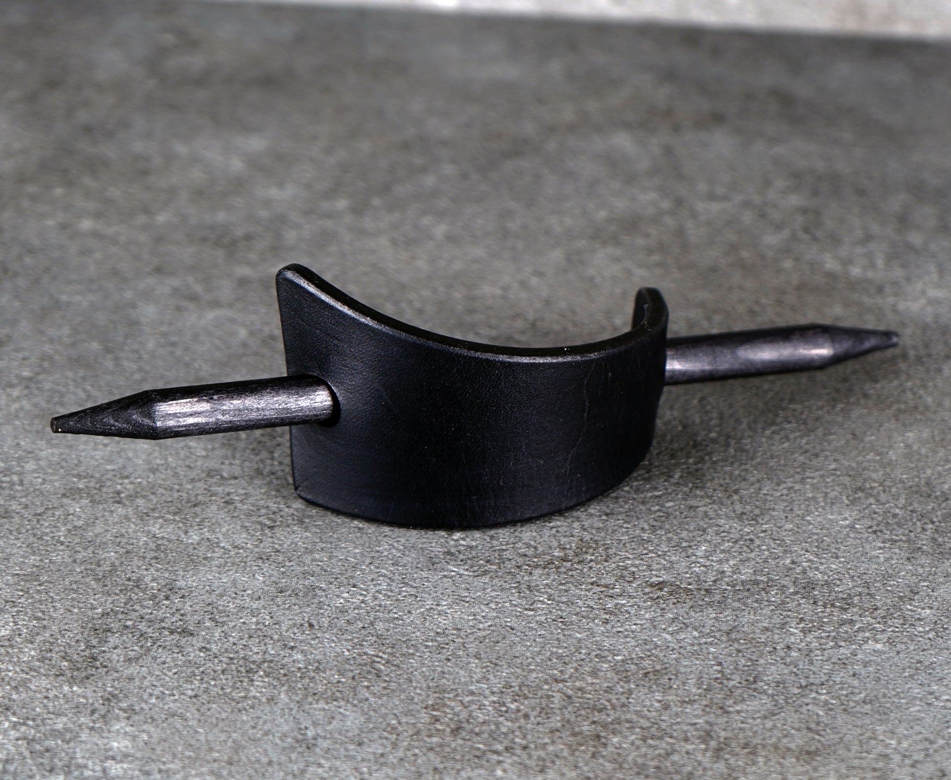 small black leather barrette handmade premium leather
