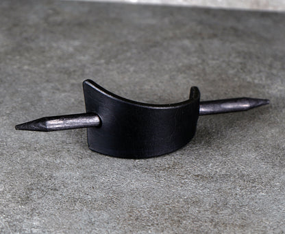small black leather barrette handmade premium leather
