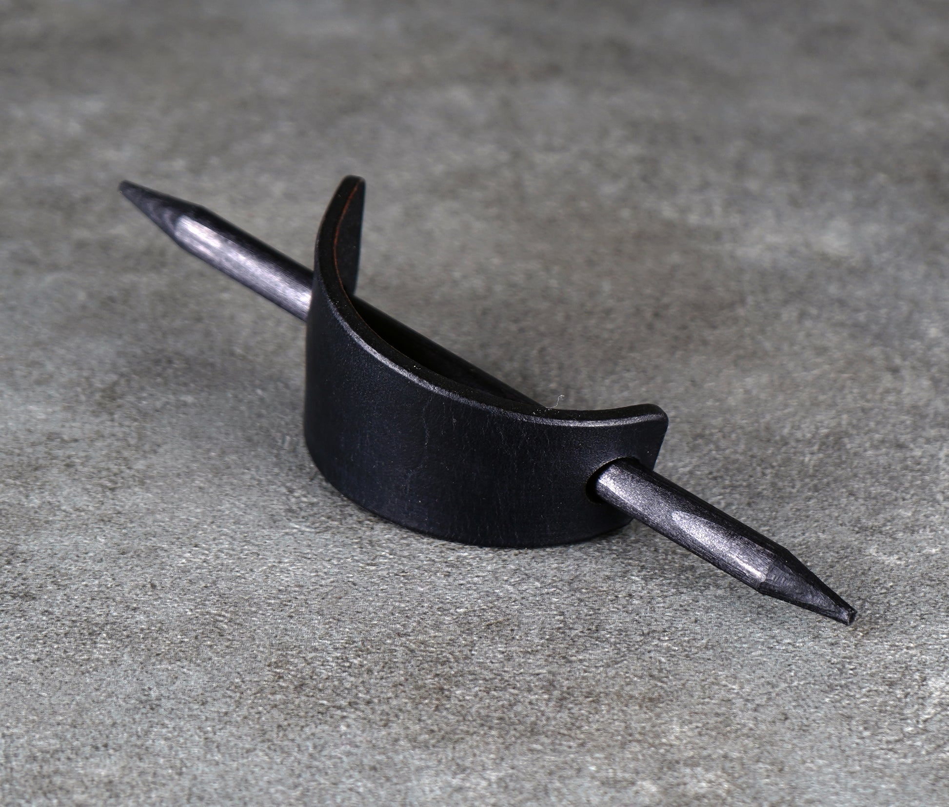 small black leather barrette handmade premium leather
