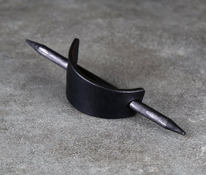 small black leather barrette handmade premium leather
