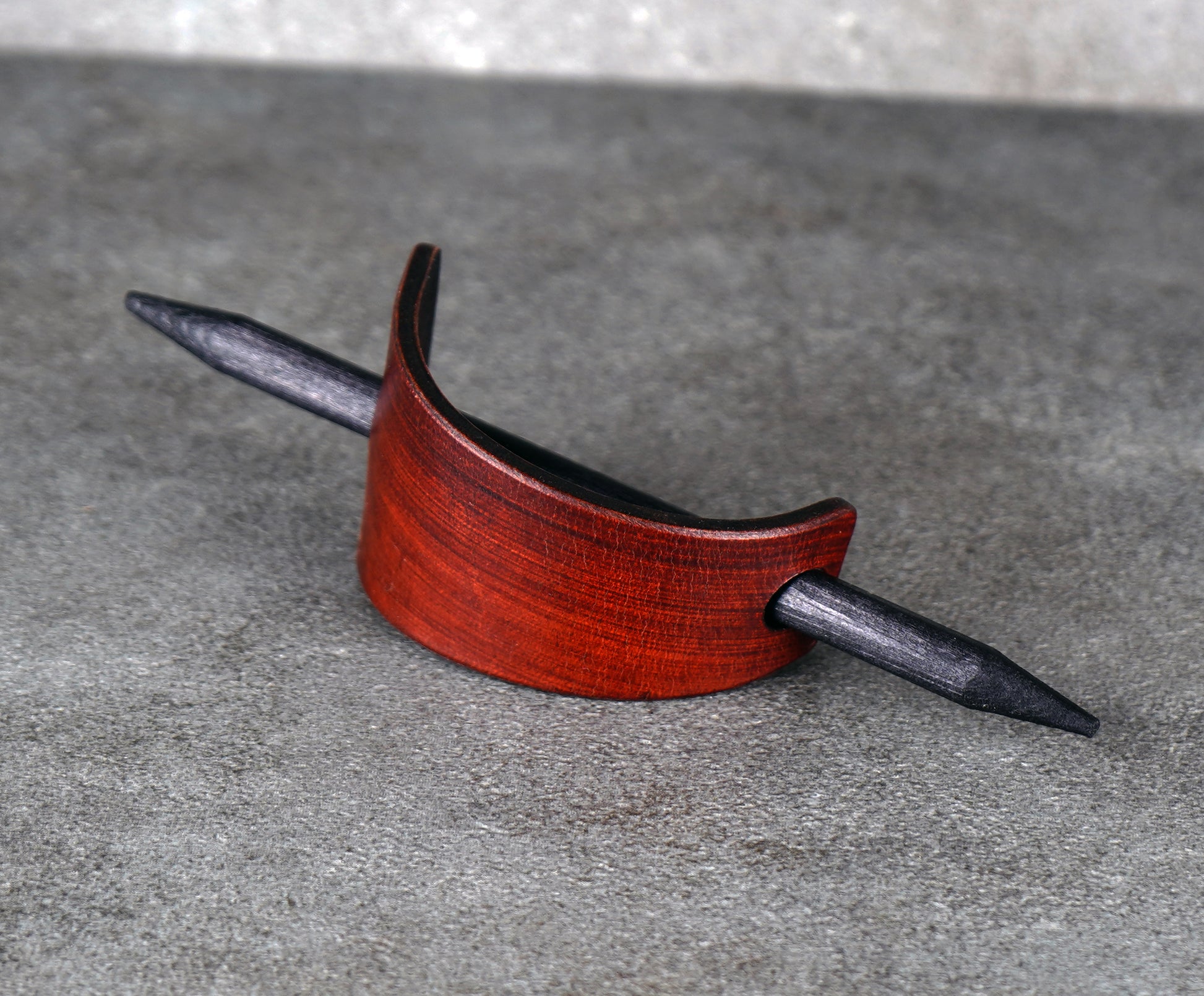 small brown leather barrette handmade premium leather
