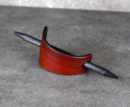 small brown leather barrette handmade premium leather
