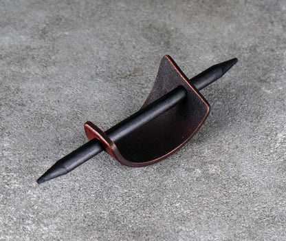 small brown leather barrette handmade premium leather
