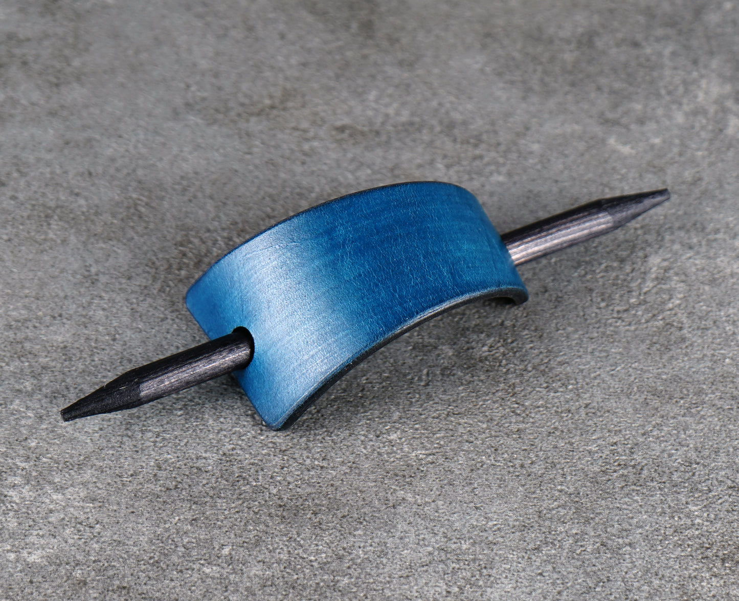 small blue hair leather barrette handmade premium leather