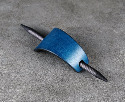small blue hair leather barrette handmade premium leather
