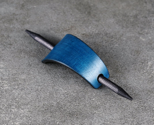 small blue hair leather barrette handmade premium leather
