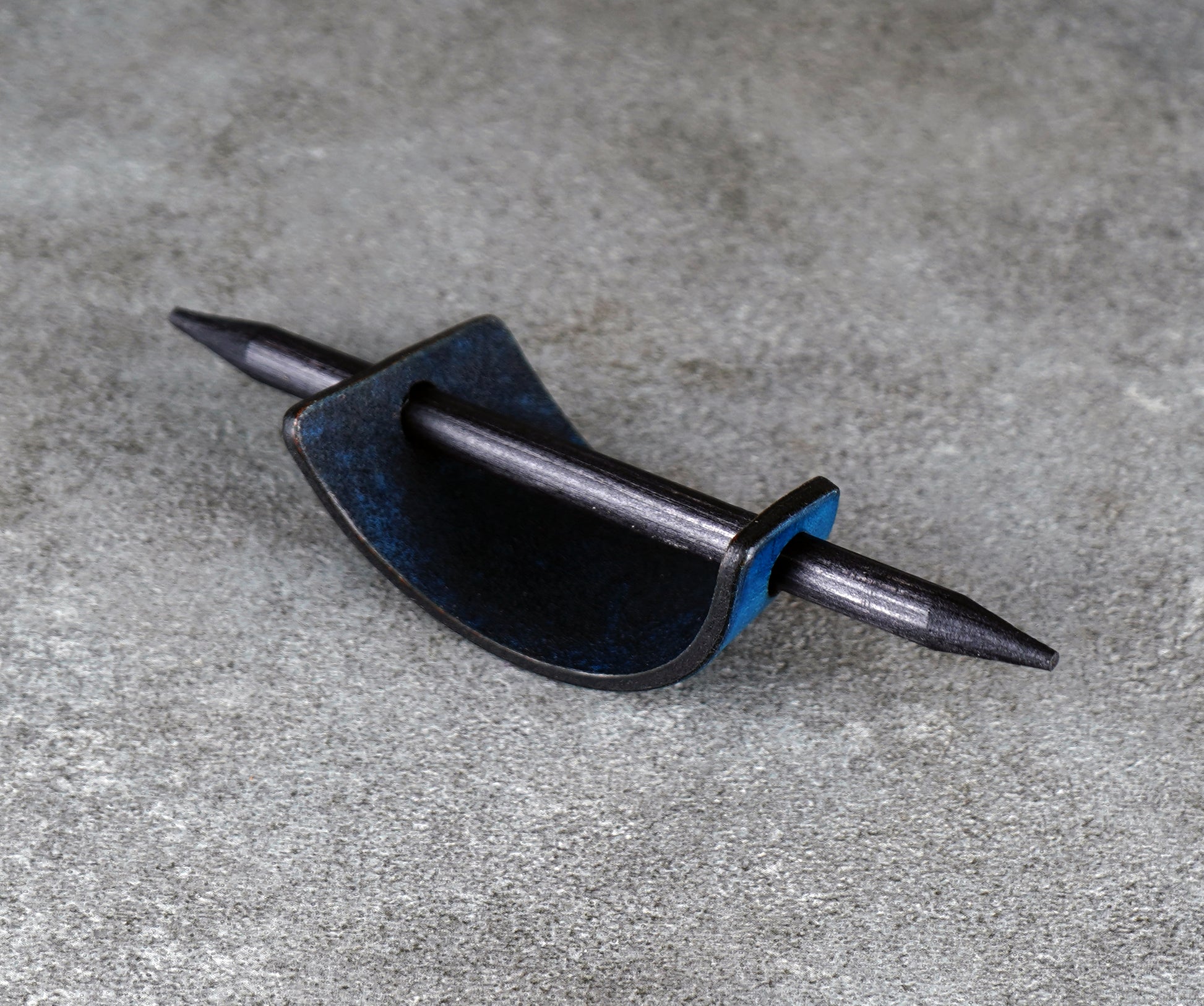 small blue hair leather barrette handmade premium leather