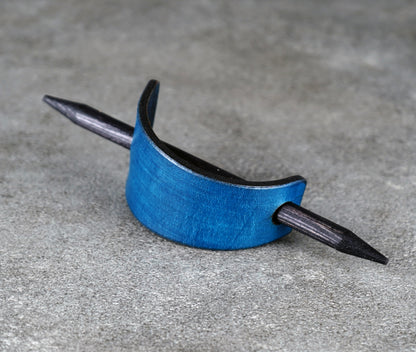 small blue hair leather barrette handmade premium leather