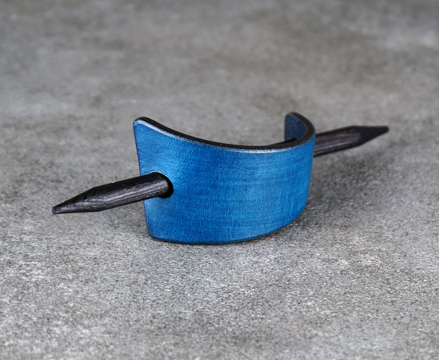 small blue hair leather barrette handmade premium leather