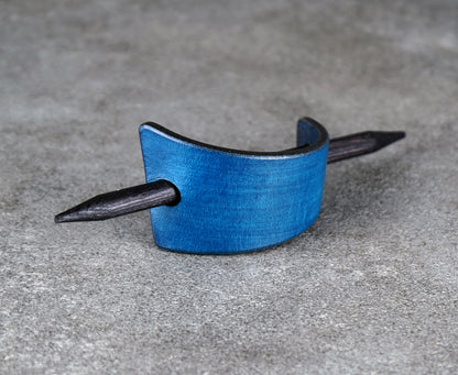 small blue hair leather barrette handmade premium leather