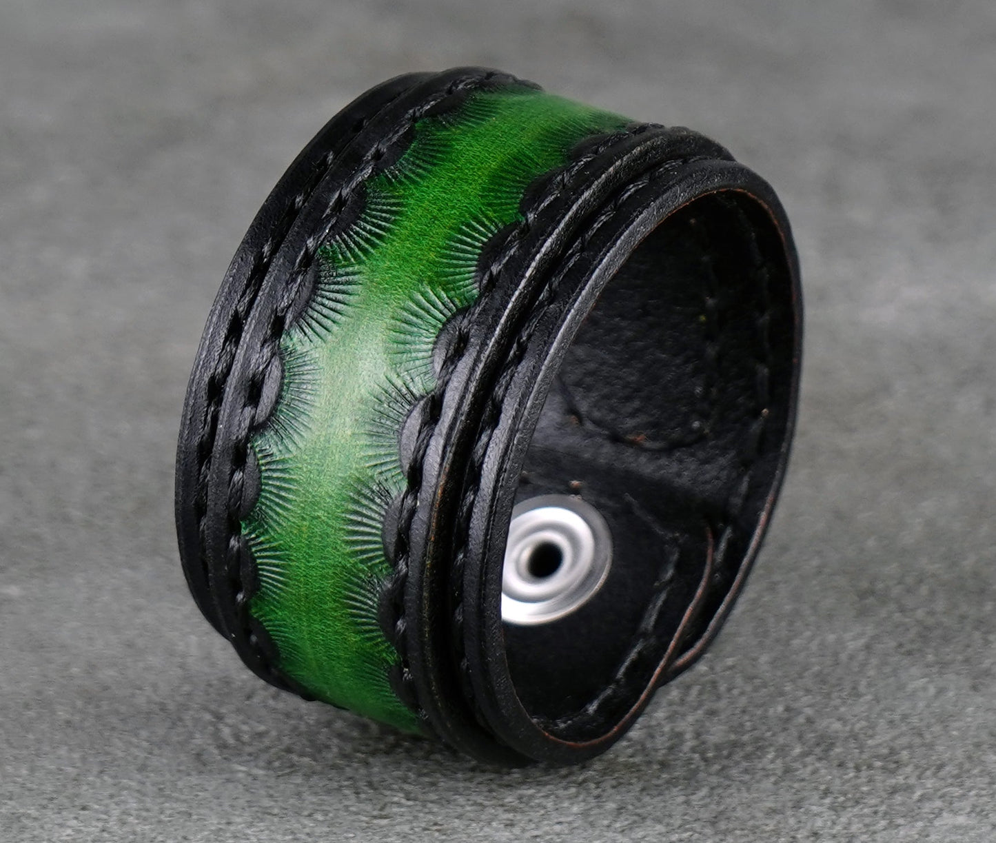 black and green leather bracelet handmade premium leather
