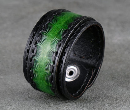 black and green leather bracelet handmade premium leather
