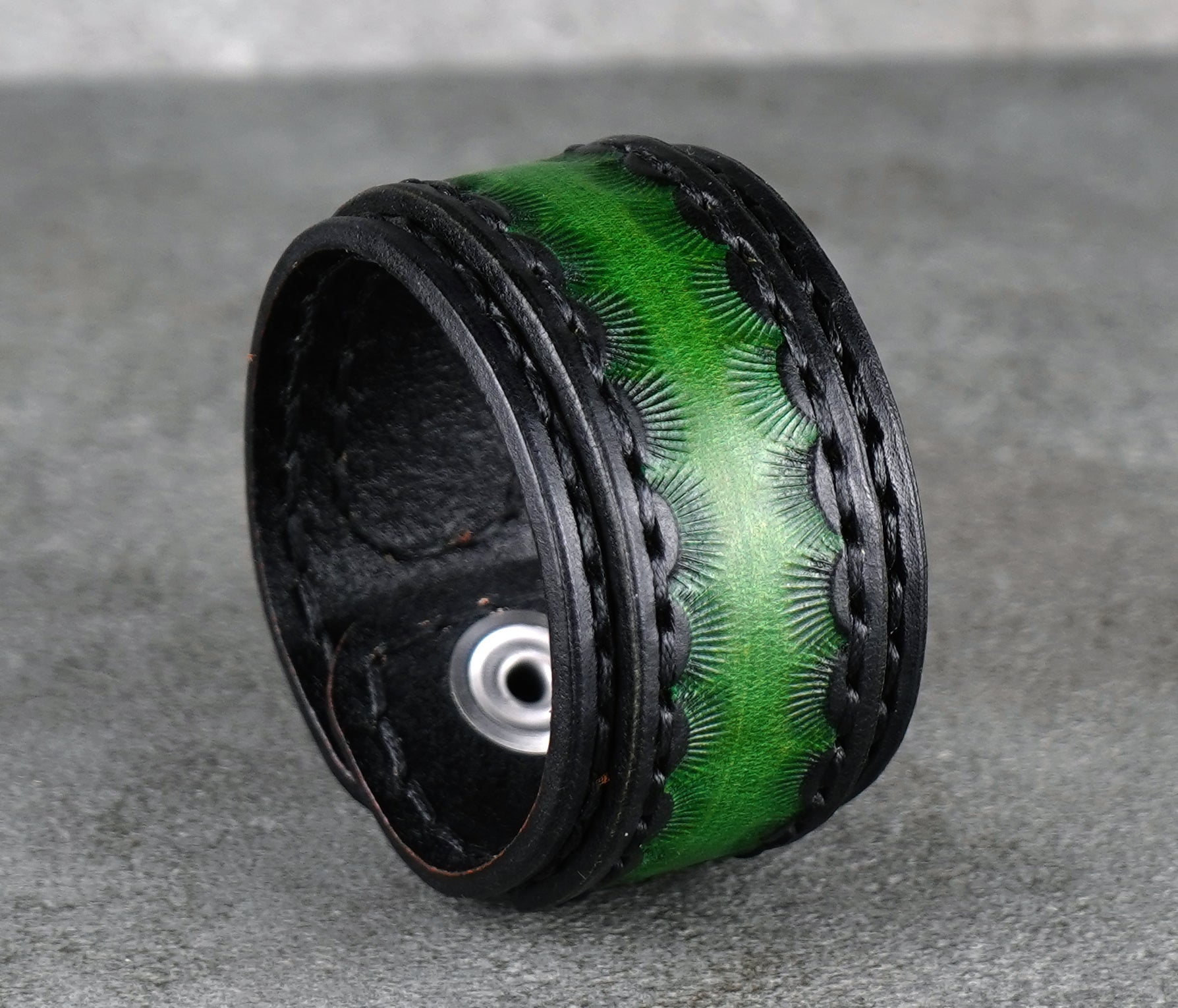 black and green leather bracelet handmade premium leather
