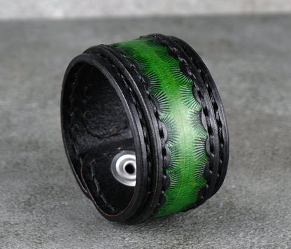 black and green leather bracelet handmade premium leather
