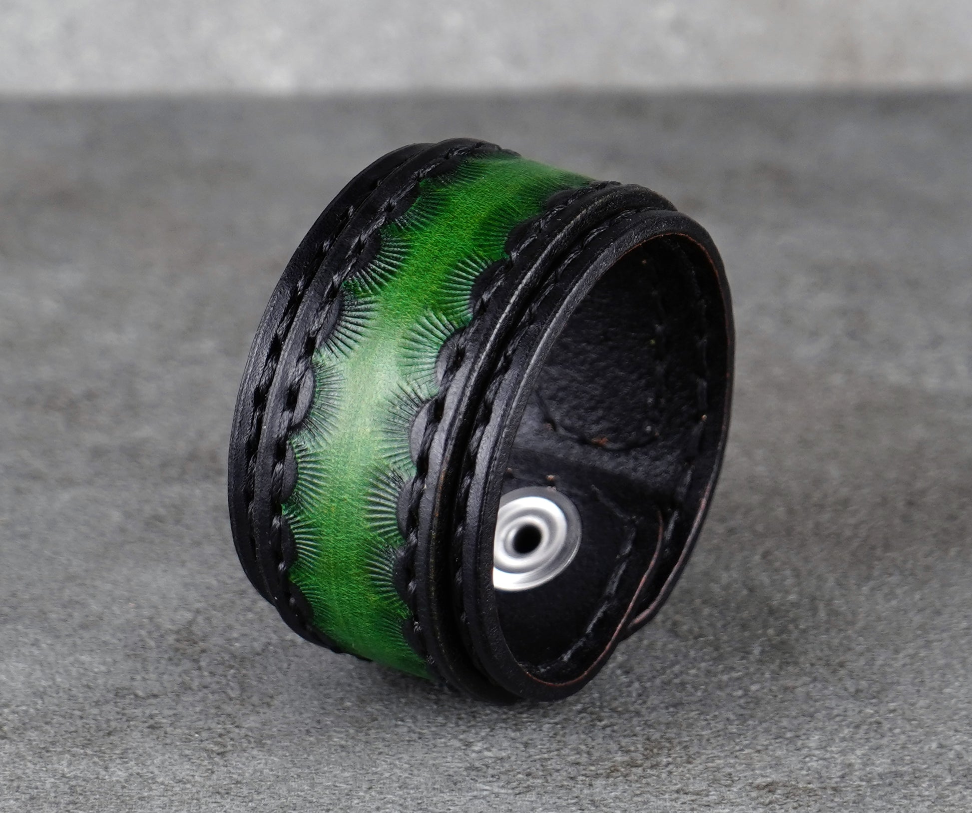 black and green leather bracelet handmade premium leather
