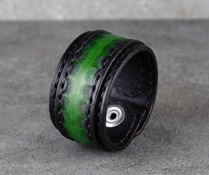 black and green leather bracelet handmade premium leather
