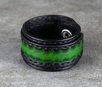 black and green leather bracelet handmade premium leather
