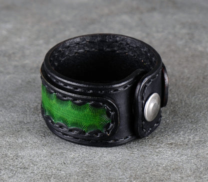 black and green leather bracelet handmade premium leather
