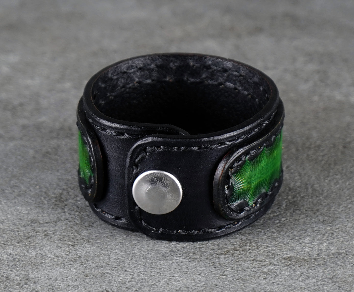 black and green leather bracelet handmade premium leather
