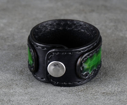 black and green leather bracelet handmade premium leather
