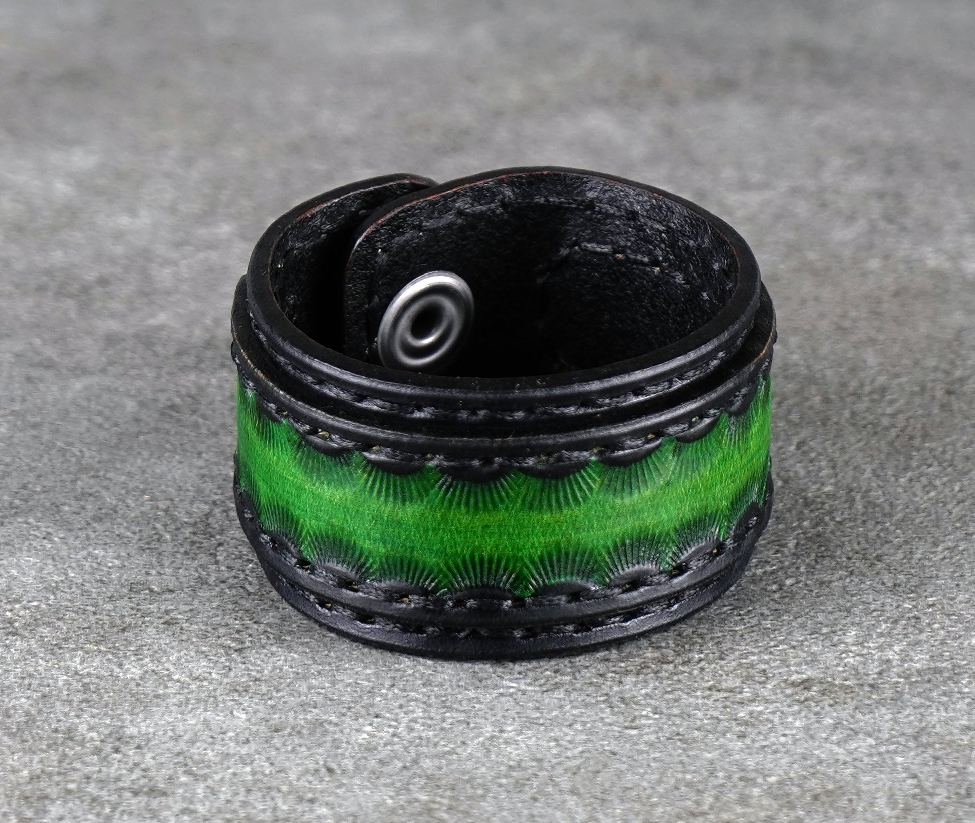 black and green leather bracelet handmade premium leather
