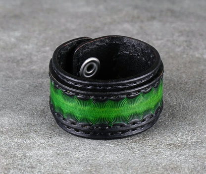 black and green leather bracelet handmade premium leather
