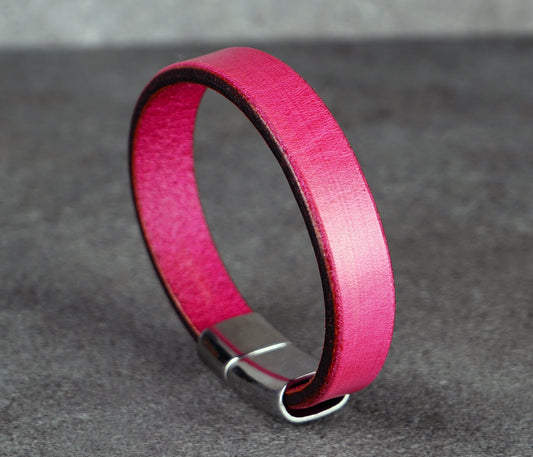 PINK LEATHER CUFF BRACELET - 12MM WIDE