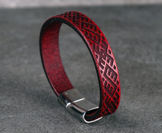 RED LEATHER CUFF BRACELET - 12MM WIDE