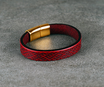 red leather bracelet -12mm wide