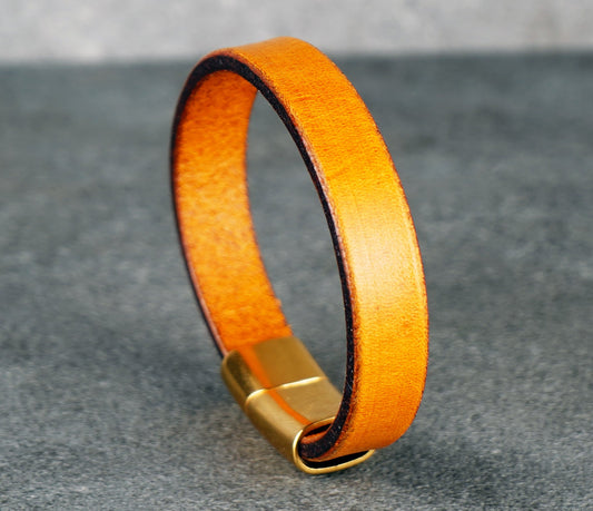 YELLOW  LEATHER CUFF BRACELET - 12MM WIDE