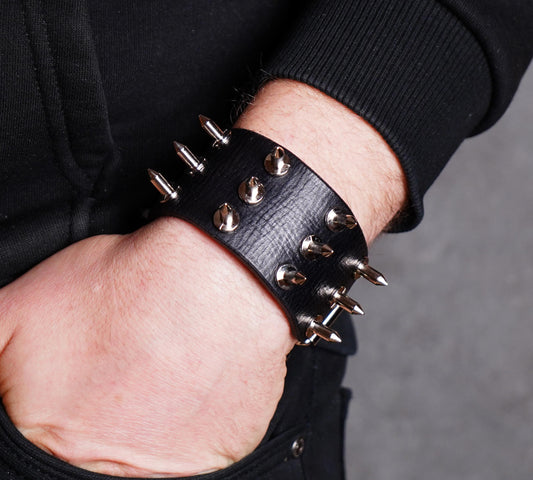 Black leather cuff with spikes