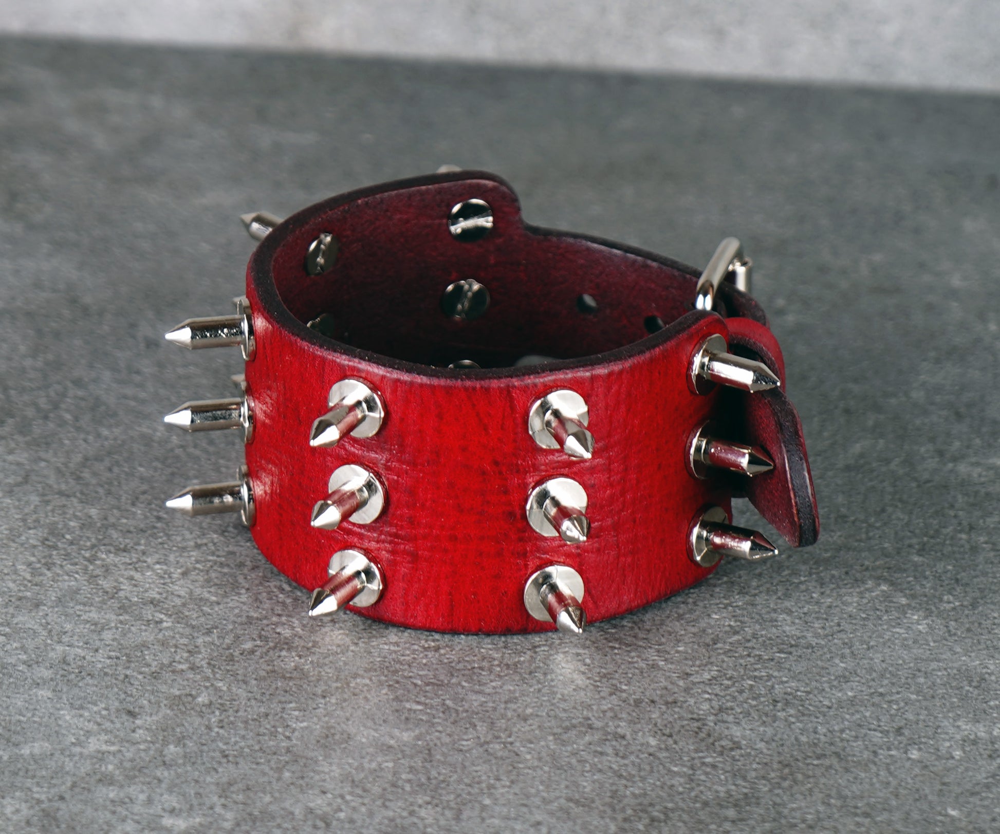 gothic red leather wrist armor