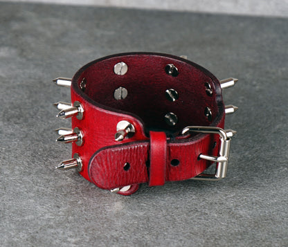 gothic red leather wrist armor
