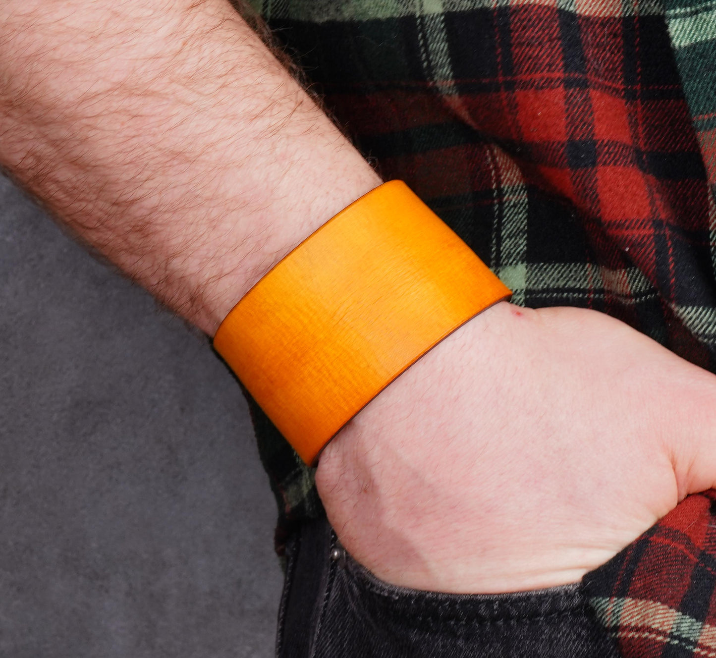 yellow wide leather cuff bracelet 4cm handmade