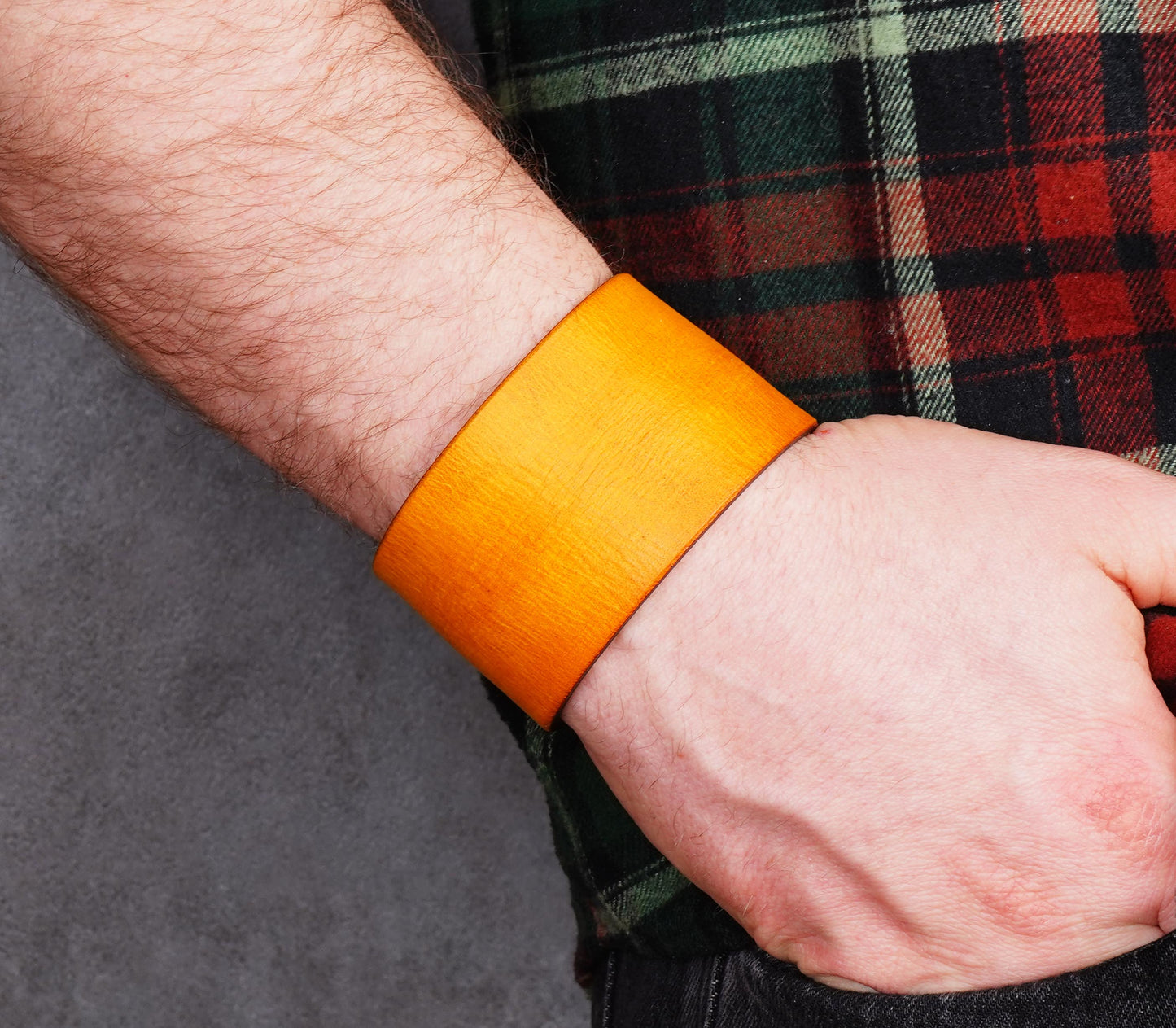 yellow wide leather cuff bracelet 4cm handmade