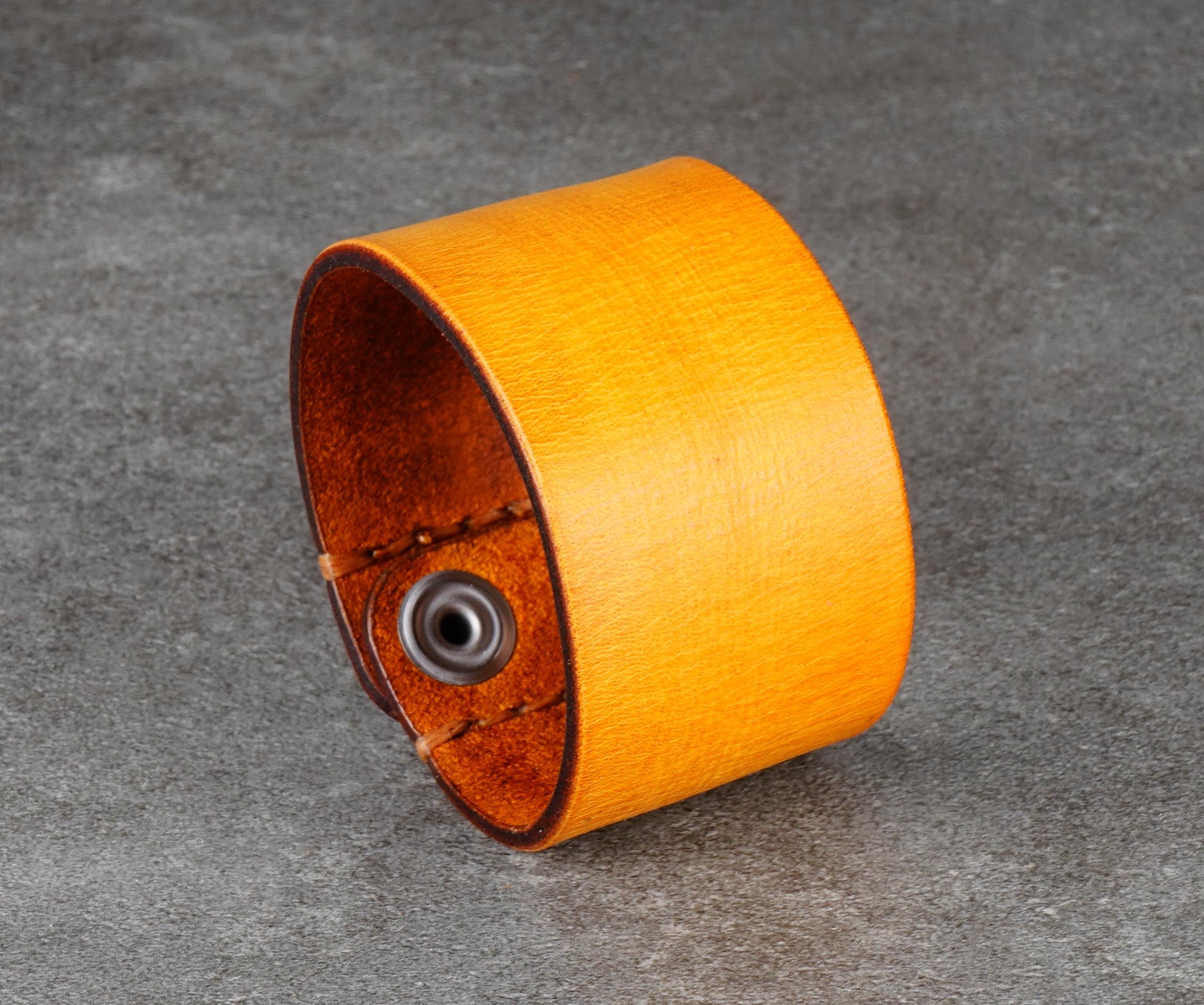 yellow wide leather cuff bracelet 4cm handmade