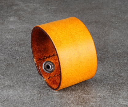 yellow wide leather cuff bracelet 4cm handmade