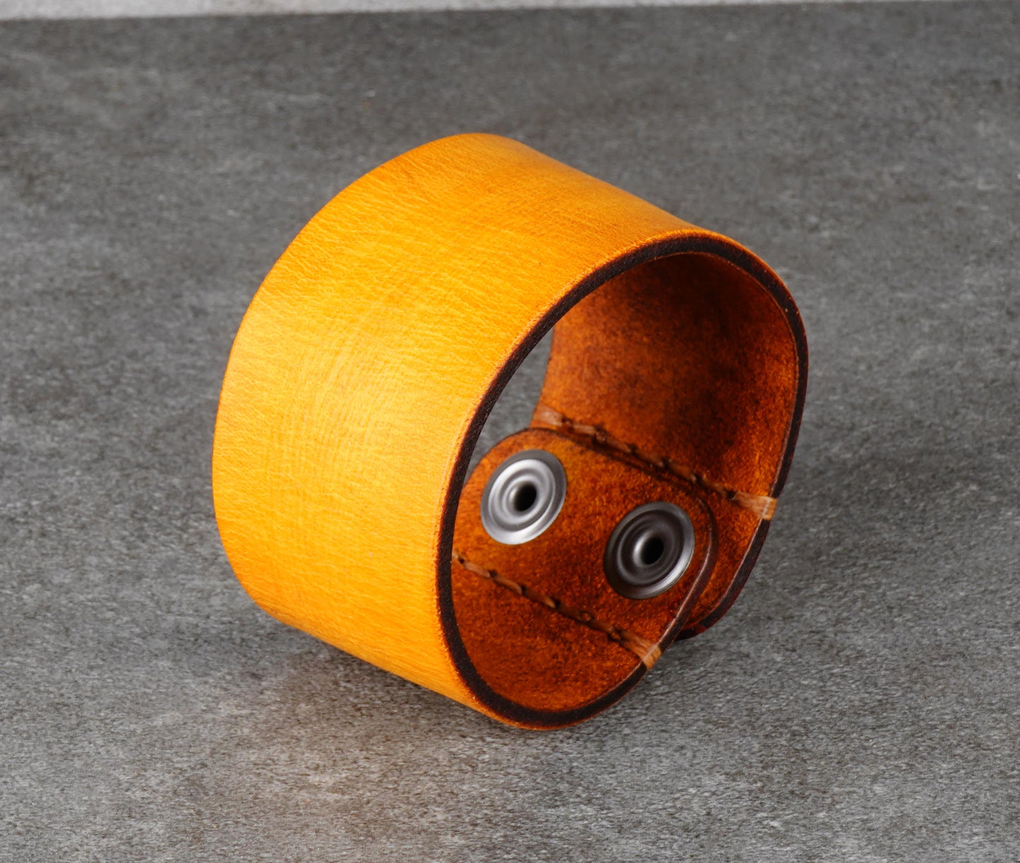 yellow wide leather cuff bracelet 4cm handmade
