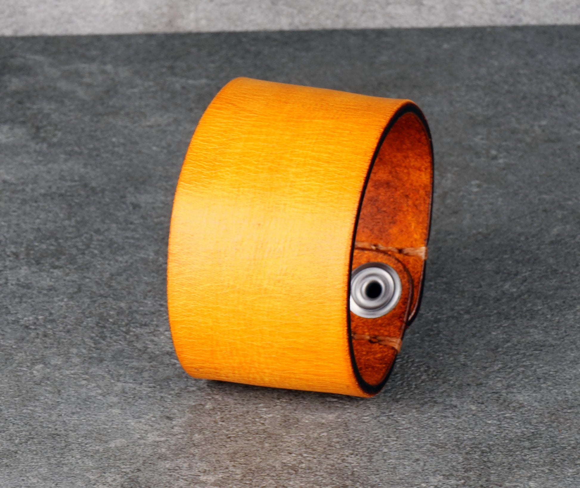 yellow wide leather cuff bracelet 4cm handmade