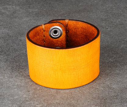 yellow wide leather cuff bracelet 4cm handmade