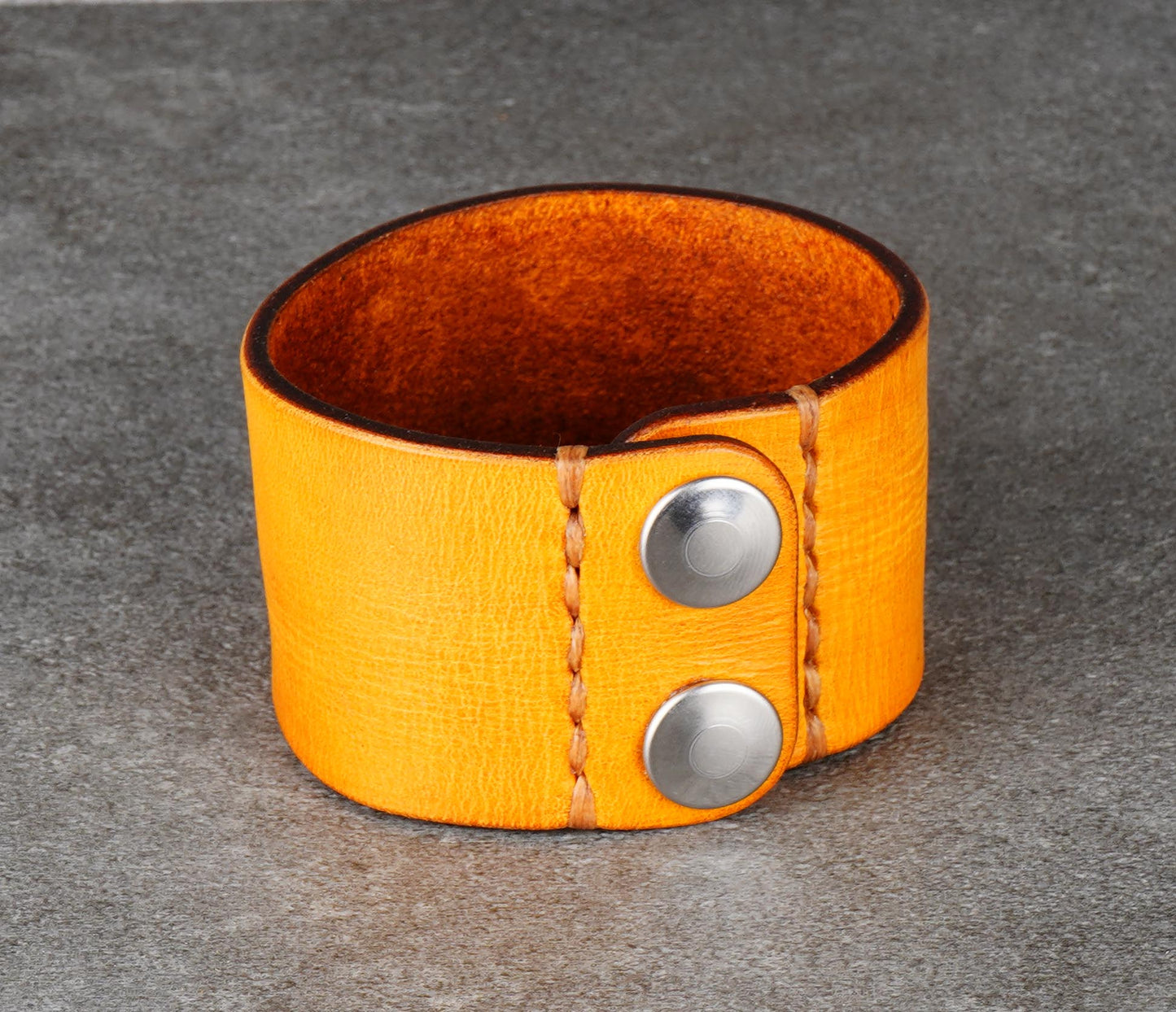 yellow wide leather cuff bracelet 4cm handmade