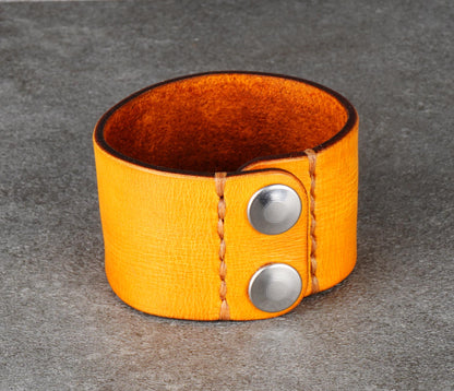 yellow wide leather cuff bracelet 4cm handmade
